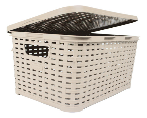 Caja Organizadora Para Almacenaje Con Tapa 12 Litros Color Cafe claro Cesta Rattan 2