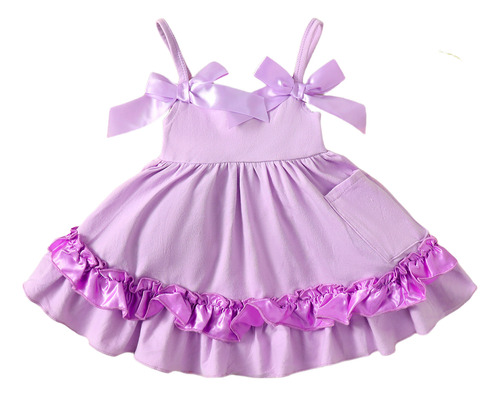 Vestido De Tirantes Lindo Para Niñas Color Macaron Con Moño
