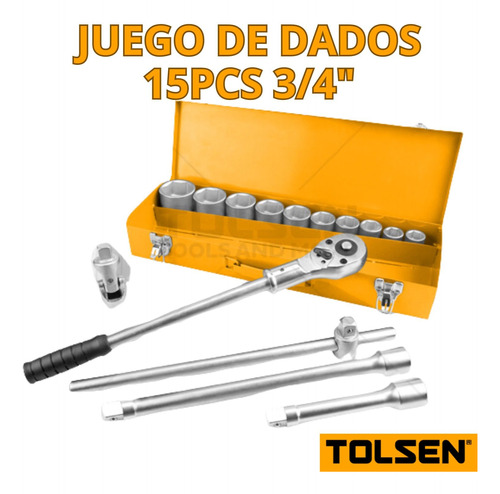 Juego De Dados 15pcs 3/4, Caja Metalica, 15148, Tolsen