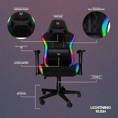 Silla de escritorio Balam Rush Lighting Rush gamer ergonómica negra
