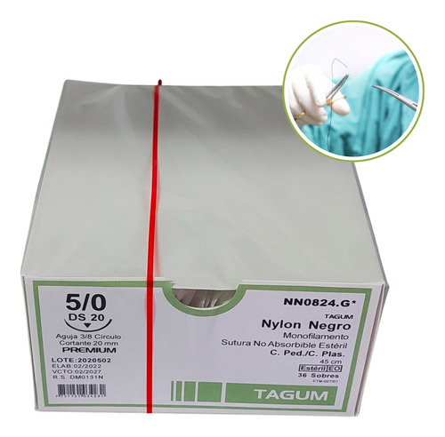 Sutura Nylon Negro Monofilamento Tagum Caja X 36 Unidades