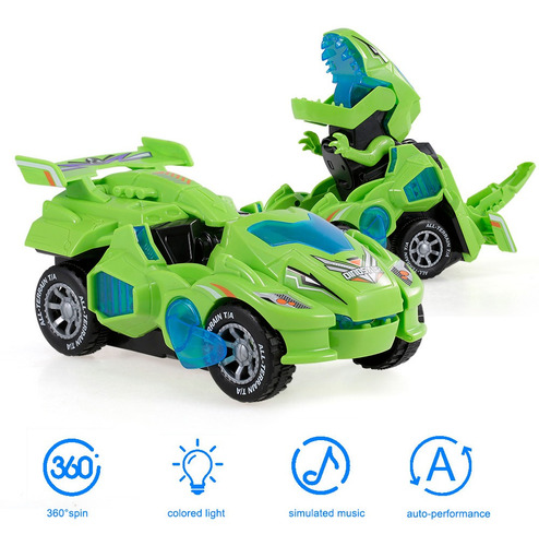 Coche Led De Juguete De Dinosaurio Transformador 3d Con Musi