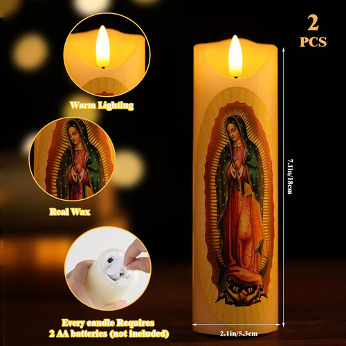 Juego 2 Velas Religiosas Sin Llama Led, Cera Real, Decoració