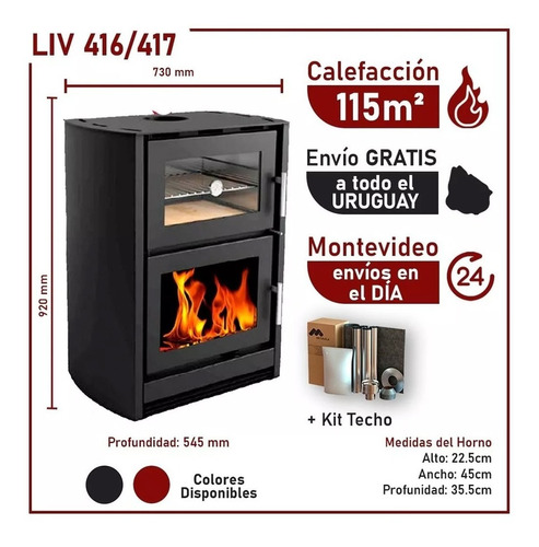 Calefactor Ecológico Horno Leña Doble Combustion + Kit Caños