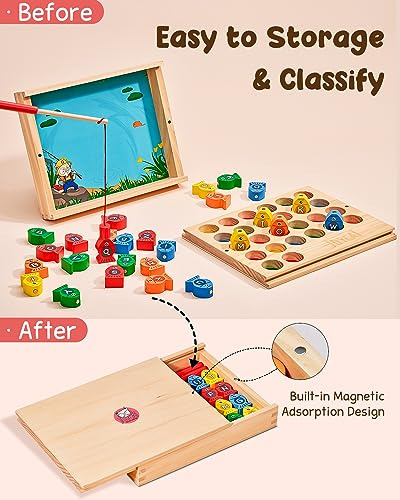 Joycat Juego De Pesca Magnético De Madera, Rompecabezas De