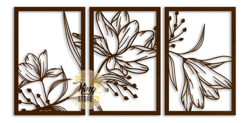 Set De 3 Cuadros Floral, Flores, Madera Mdf, The King Store