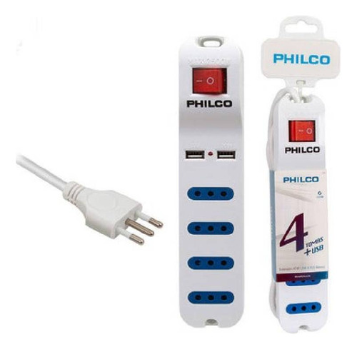 Alargador Philco Xt41 Usb 4 Pos Blanco 2500 W Usb