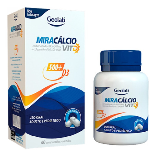 Miracálcio Vit D 500mg+400ui C/60 Comprimidos Sabor Sem Sabor