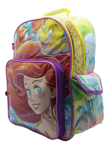 Mochila Escolar Princesas Sirenita Ariel Disney Color Violeta Diseño De La Tela Lisa