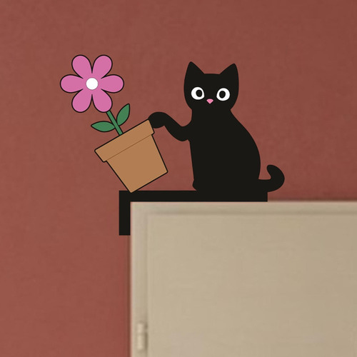 Fa Esquina De La Puerta Izquierda Gato De Maceta De Flores
