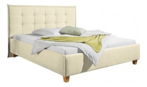 Stann Cama Queen Estilo Moderno Tela Color Beige Color Blanco