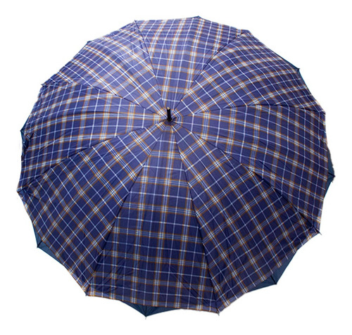 Paraguas Sombrilla Manual Con Diseño Escocés Tipo Bastón Color Azul