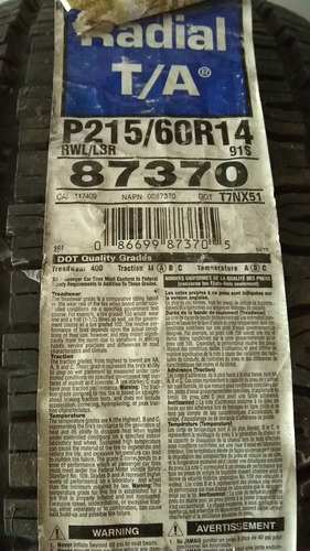Llanta Bfgoodrich Radial T/a 215/60r14 91s Sl Rwl 400/a/b.