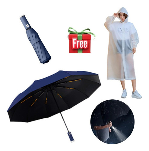 Capa De Chuva + Guarda-chuva Automático Com Lanterna Led