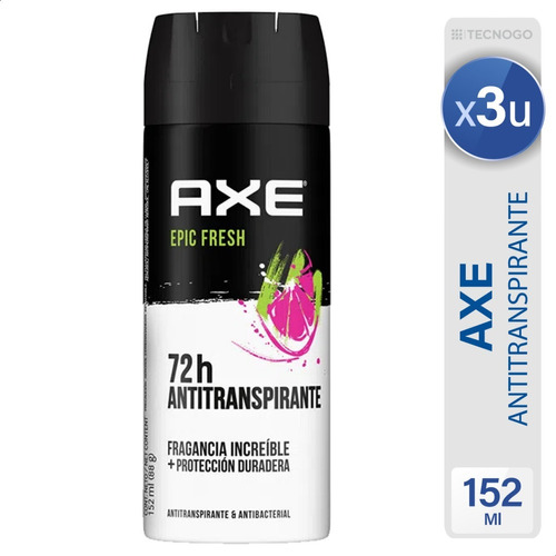 Axe Antitranspirante Epic Fresh Antibacterial Pack X3