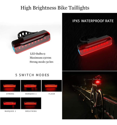 Luz Bicicleta 1000lm Con Luz Trasera Recargable Y Resistente