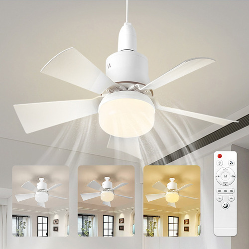 Foco con Ventilador 30w Foco Ventilador Techo 42cm Led con Control Remoto Temporizador 3 Temperaturas de Color Brillo Ajustable E27 Lamparas para Sala Fanlamp