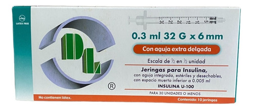 10 Jeringas Para Insulina Dl 32gx6mm 0.3ml