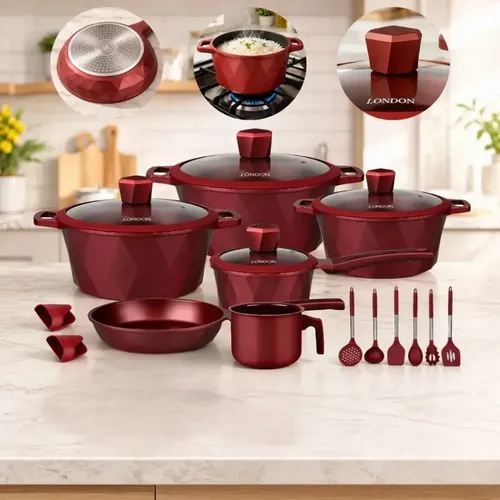 Jogo De Panelas London Red Coffee 18 Peças Alta Espessura Vermelho