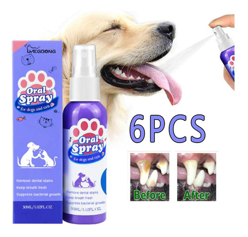 Spray Limpiador Bucal Para Mascotas, 6 Unidades, Refresca El