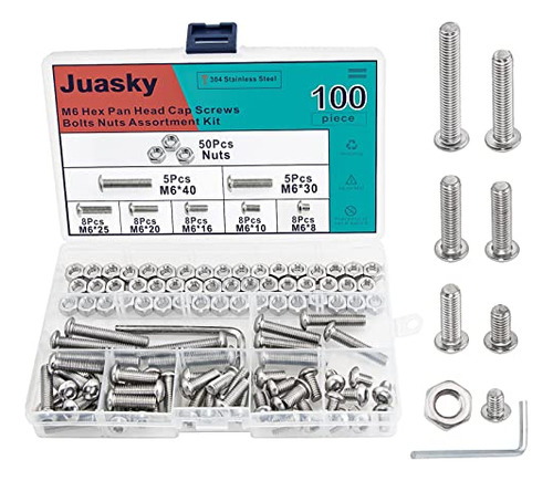 100 Tornillos Juasky M6, Tornillos De Cabeza Plana, Pernos Y