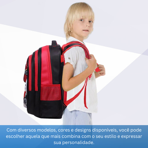 Mochila Infantil Escolar Bolsa Reforçada De Costas 3d Cor Vermelho Desenho Do Tecido Carro