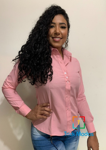 Imagem 2 de 3 de Camisete / Camisa Social Feminina Barato Manga Longa P Ao Gg