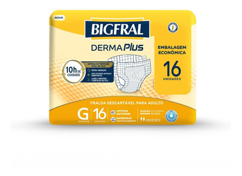 Imagem 1 de 5 de Fralda Bigfral Derma Plus Tamanho G - 16 Unidades