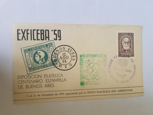 Sobre Primer Dia Exposicion Filatelica Exficeba 1959