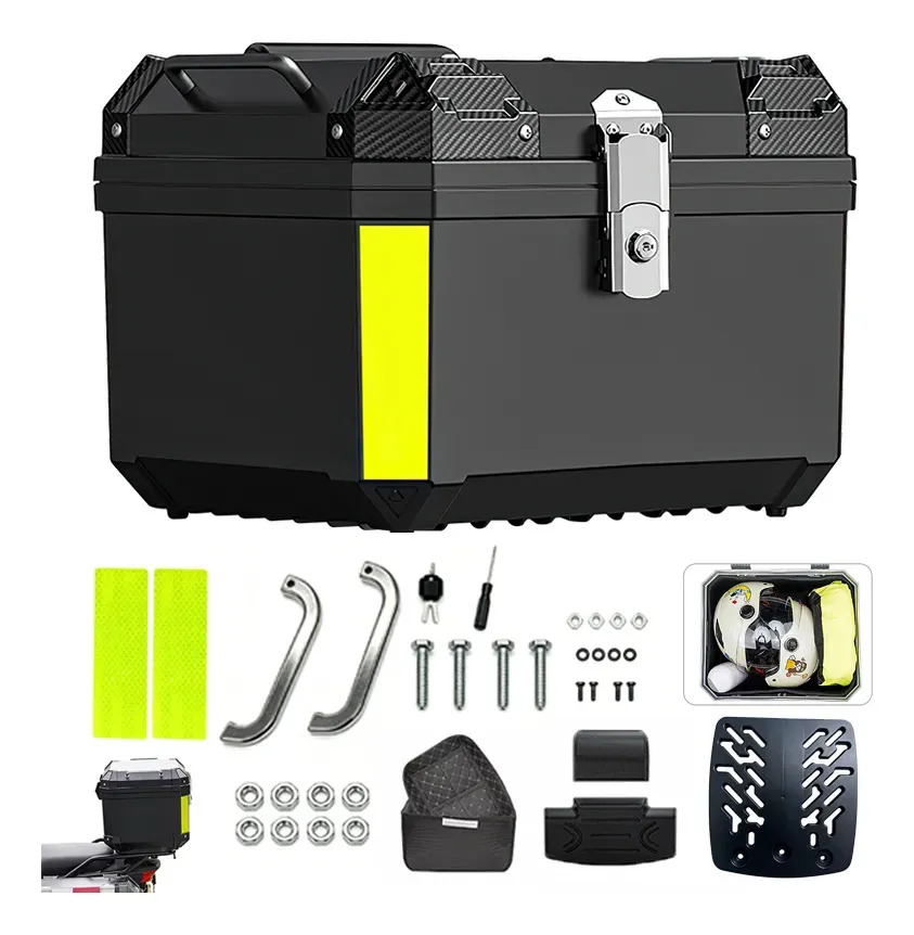 Baul Trasero Caja Moto Abs Respaldo Acojinado 45l 1cascos Color Negro