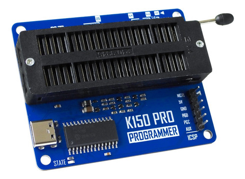 Programador PIC K150 PRO MICROSIDE MICROCHIP con USB-C, puerto ICSP de programación, Base ZIF con detección automática de microcontroladores, incluye cable USB-C