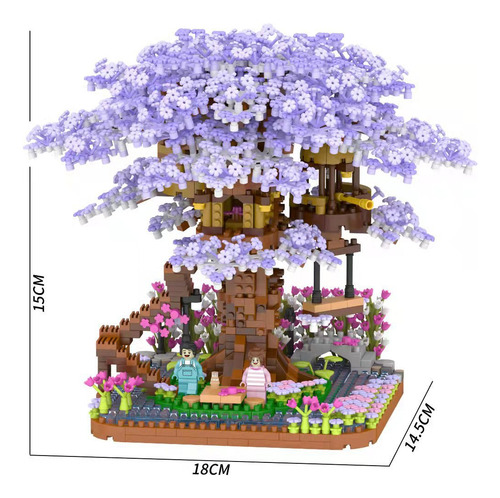 Mini Bloques De Construcción Diy Casa Del Árbol Flor Púrpura
