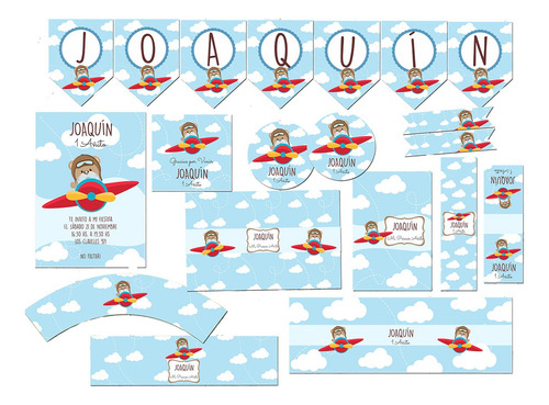 Kit Imprimible Osito Aviador Con Textos Editables