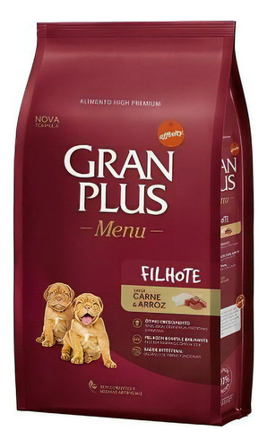 Alimento Gran Plus Menu para cão filhote sabor carne e arroz em sacola de 15kg