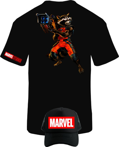 Camiseta Manga Corta Rocket Guardianes Galaxi Obsequio Gorra