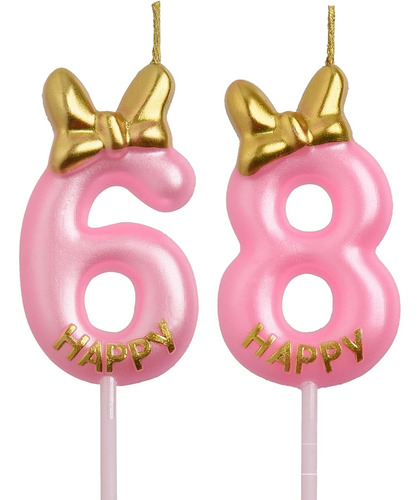 Velas De Cumpeados Número 68 Y 86, Color Rosa 86 Y 68 Años D