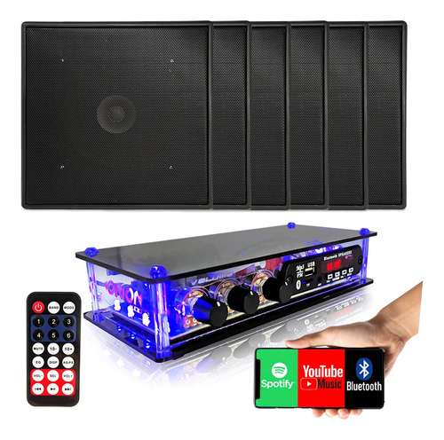 Kit Amplificador Bluetooth + 6 Caixas Som Ambiente P/ Gesso