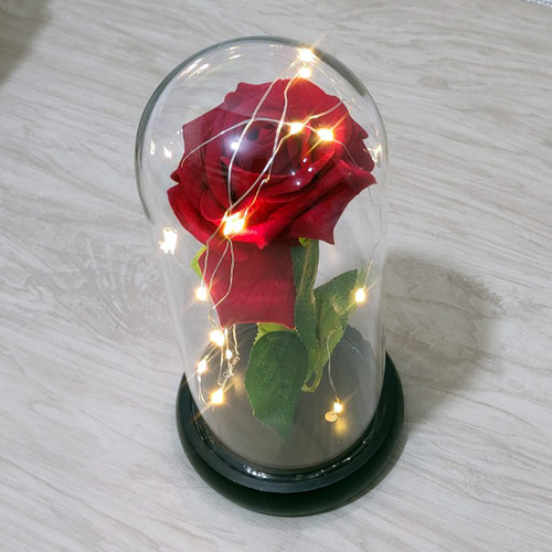 Cúpula De Vidro Rosa Luminária Presente Dia Dos Namorados