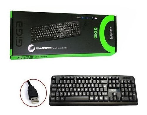 Teclado Usb Preto Giga Tech 4002-01 Escritório Classico Pc