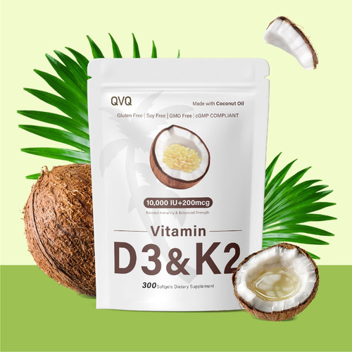 Qvq Vitamina D3 10000 Ui Y K2 Mk7 Aceite De Coco 300 Caps