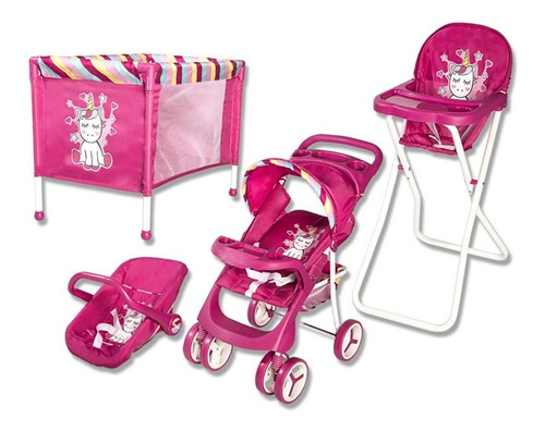 Set De Coche De Muñeca+baby Silla+cuna+silla De Comer, Envío