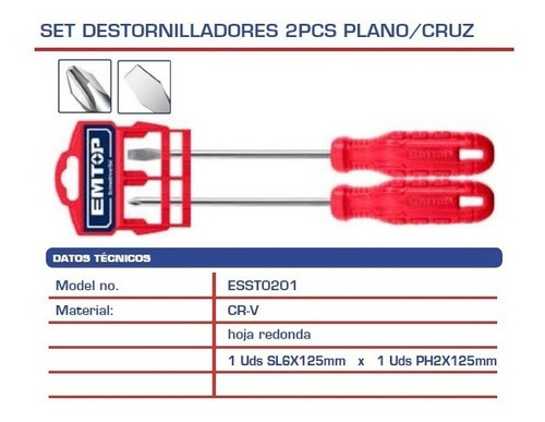 Imagen 2 de 4 de Set Destornilladores 2pcs Plano/cruz