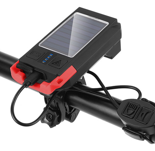 Faro De Bicicleta Con Bocina Recargable, Lámpara Solar Usb P