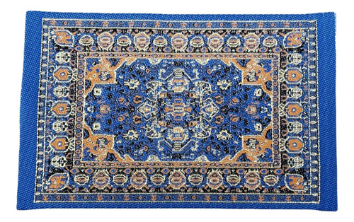 1/12 Alfombra Tejida 16x10cm Hogar Sala De Estar Juego Azul