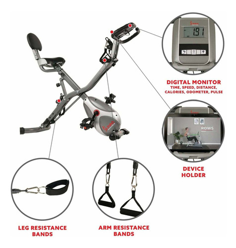Bicicleta fija plegable Sunny Health & Fitness SF-B2710 color gris