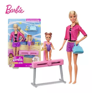 Barbie Gimnasta Artística Gimnasia - Muñeca Rubia Con Niña