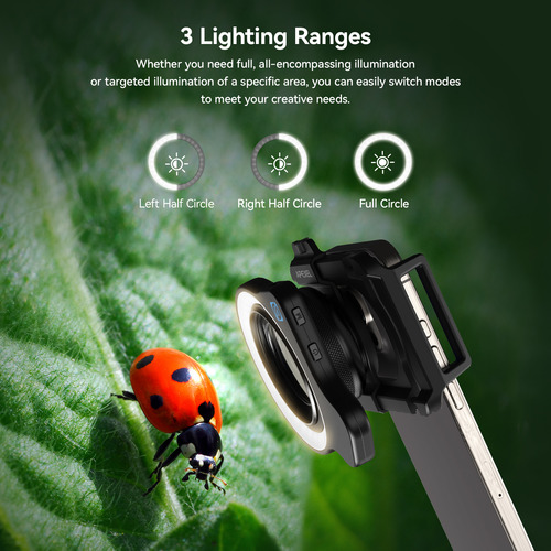 Apexel Lente Macro Para Móvil 10-20x Con Luz Led De Relleno