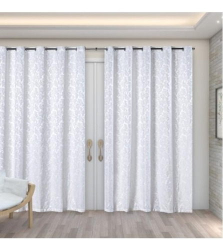 Cortina De Jacquard Para Sala E Quarto 9,00 X 2,70 Cor Branco