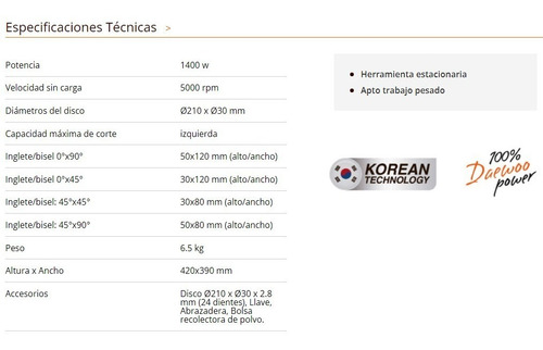 Imagen 2 de 4 de Sierra Ingletadora 1400w / 5000 Rpm 210mm 8 Pulgadas 1,9 Hp