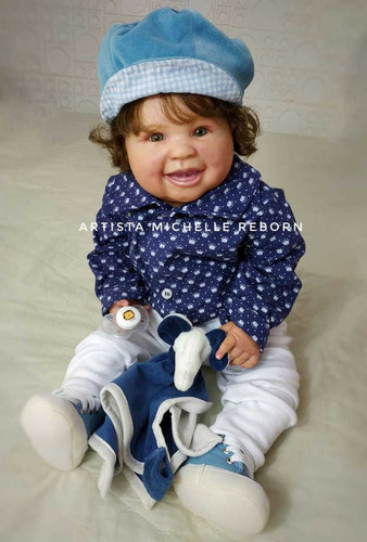 Bebê Reborn Menino 59cm Corpo Em Tecido Enxoval Completo